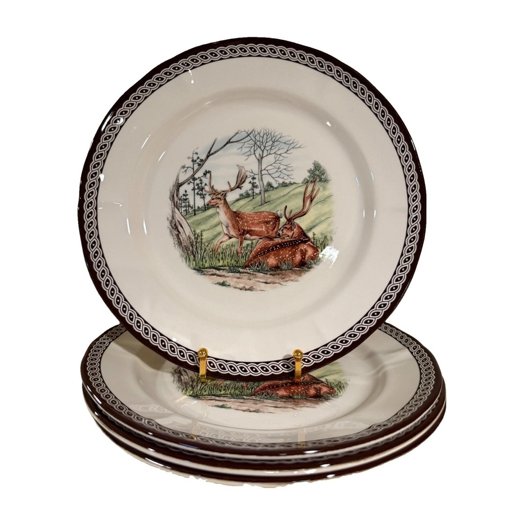Set of 4 LEGEND British Heritage Earthenware Fall Deer Dinner Plates 10.7"